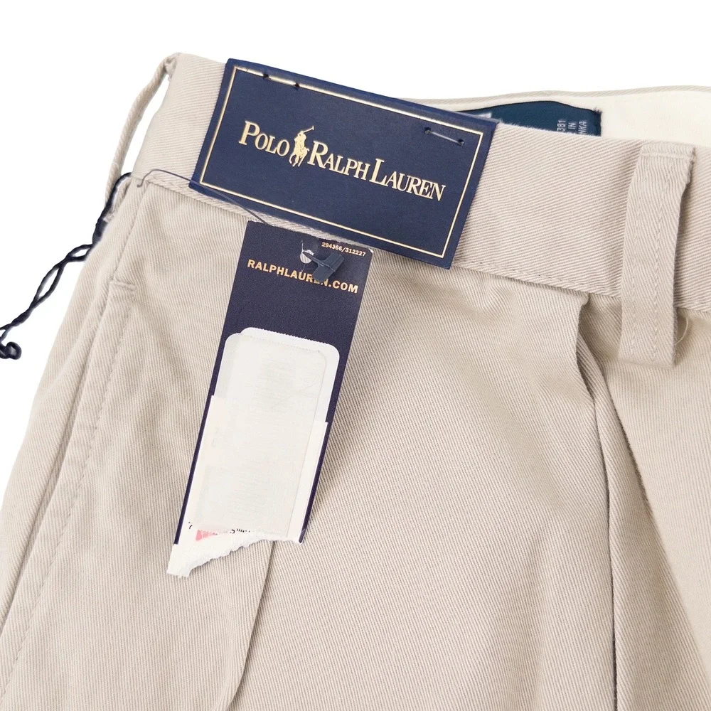 Vintage NWT Deadstock Polo Ralph Lauren Mens 38x32 Andrew Pant Tan Pleated Chino